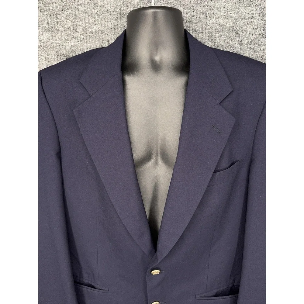VTG Burberrys Blazer Sport Coat Mens 42 Blue Super 100s Wool Gold Buttons USA